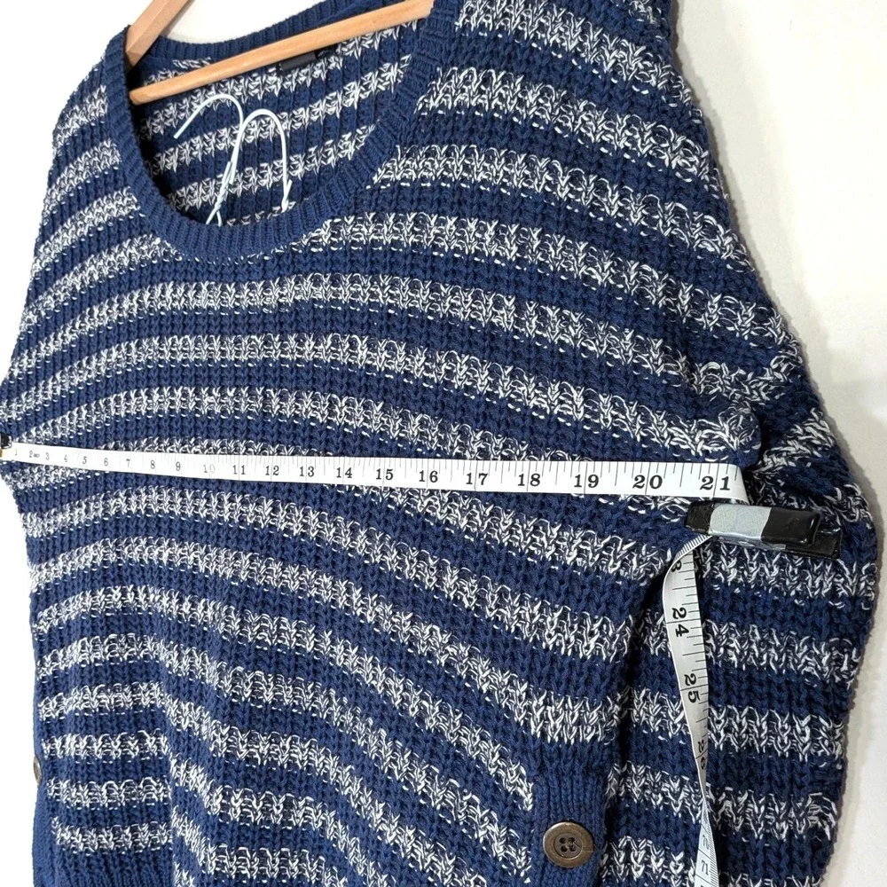 Lucky Brand Blue Striped Sweater; Cotton Knit Side Button Pullover